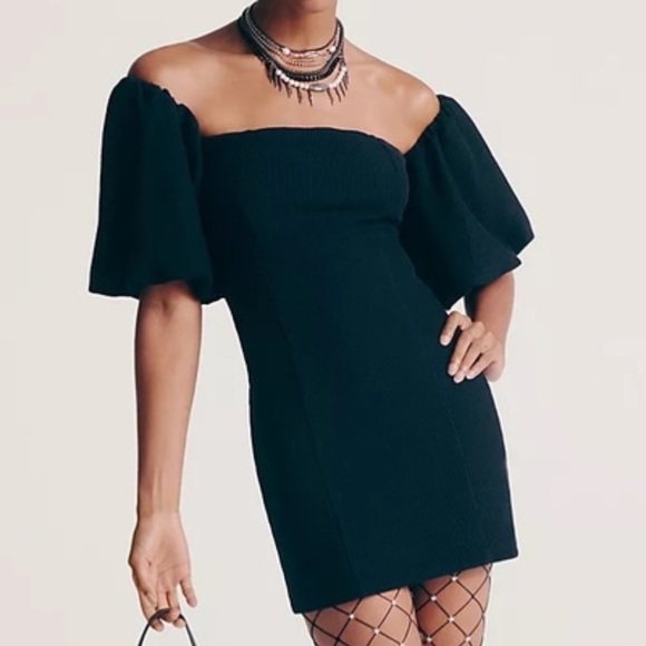 Free People Dresses & Skirts - NEW FP Beach Free People Bubbly Puff Sleeve Ribbed Off Shoulder Mini Dress Black